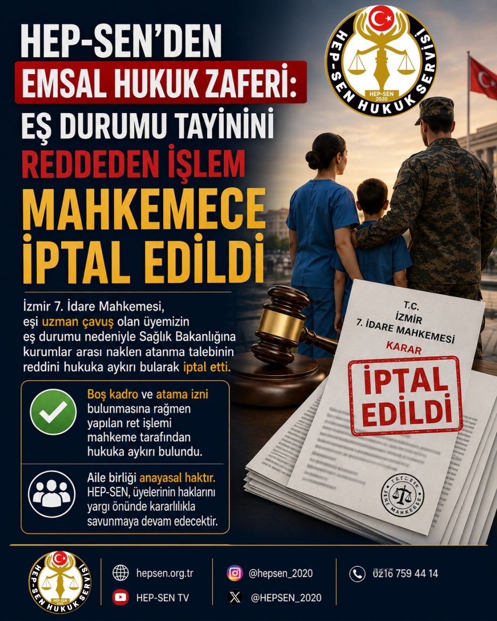 HEP-SEN'den Emsal Hukuk Zaferi: Eş Durumu Tayinini Reddeden İşlem Mahkemece İptal Edildi