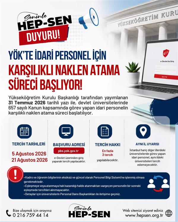 YÖK İdari Personel İçin Karşılıklı Naklen Atanma Süreci Başlıyor!