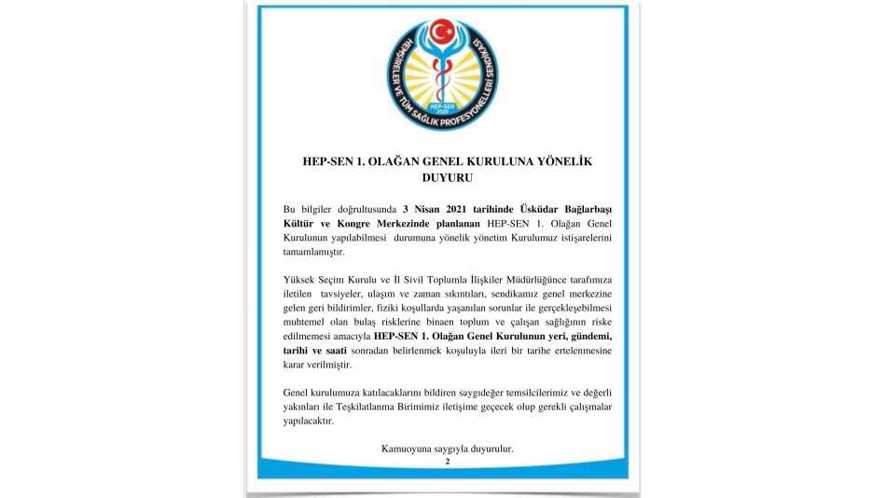 HEP-SEN 1. OLAĞAN GENEL KURULUNA YÖNELİK DUYURU