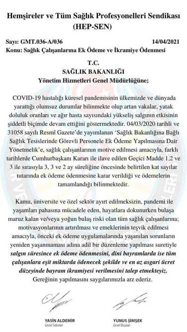Sağlık Çalışanlarına Ek Ödeme ve İkramiye Ödenmesi